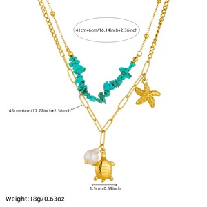Fashion Layered Necklace Zinc Alloy Turtle Starfish Blue Pebble Pearl Design Animal Pattern N3328 - Product Image 3