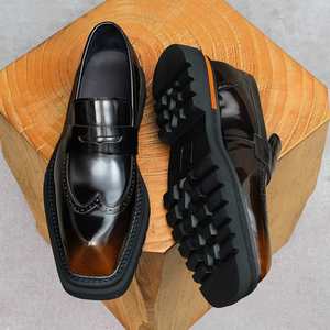 Zapatos de Vestir Formales de Negocios para Hombre, Estilo Británico Retro, Brocado Grabado, Punta Cuadrada, Cuero, Talla Grande, Transpirables, Color Negro, para Boda - Product Image 4