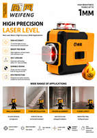 Niveau laser industriel auto-nivelant haute précision 16 lignes jaune avec largeur de ligne de 3 mm, portée auto-nivelante 0-30 m, prix usine abordable