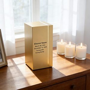 Премиальная блестящая алюминиевая урна для кремации в европейском стиле — гравированная мемориальная похоронная урна для праха человека - Product Image 2