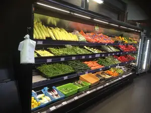 SDERE Supermarket Fruit And Vegetable Air Cooling System Refrigerated Display Cabinet Open Front Area