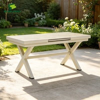Table de repas extérieure extensible moderne 180-240 cm, structure en aluminium avec plateau en pierre frittée pour jardin, horeca, restaurant