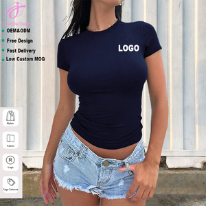 Loveda Großhandel Damen Sommer Neuerscheinung Y2K-Stil Einfarbiges Figurbetontes Kurzarm-T-Shirt - Product Image 1