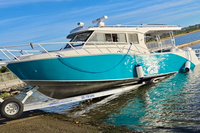 Yacht de sport luxueux de 9,6 m (35 pieds) avec cabine fermée, bateau familial en aluminium pour la pêche et le camping, avec salle de bain privée, certifié CE