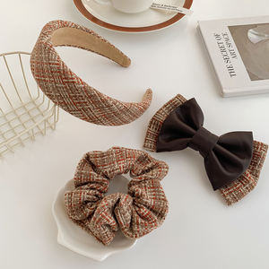 Kalın saç elastik bant aksesuarları seti tığ işi keten büyük toka yastıklı örgü tüvit geniş bantlar - Product Image 6