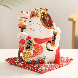 Statuette Giapponesi in Ceramica del Gatto Portafortuna Maneki Neko Elvis 28 cm che Saluta per Attirare la Fortuna - Product Image 2