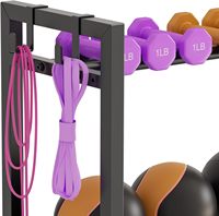Support de Rangement pour Haltères en Métal Écologique à Trois Niveaux Réglables avec Rangement pour Tapis de Yoga pour Articles Ménagers et Accessoires de Gymnastique à Domicile