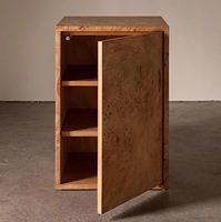 Meuble de chambre à coucher de style rétro, placard de chevet carré en contreplaqué avec placage en bois naturel pour chambre à coucher