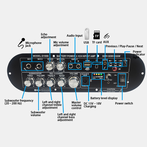 เครื่องเสียงติดรถยนต์สเตอริโอ รุ่น Stable Tone ขนาดใหญ่ โครงเหล็กสีดำ D1000 พร้อมเมนบอร์ดเสียง บลูทูธ USB TF ไมค์คู่ รีโมทคอนโทรล ระบบเพิ่มเสียง - Product Image 2