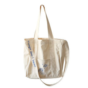 Sac fourre-tout en toile lourde en vente en gros, sac à bandoulière en toile vierge, sac en coton biologique noir recyclé avec design - Product Image 1