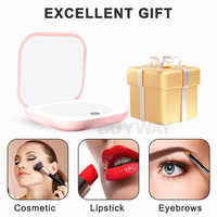 Espejo de Maquillaje Cosmético Personalizado, Ligero, Portátil, Plegable, de Doble Cara, Recargable por USB, para Viaje