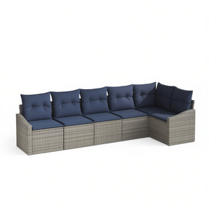 Ensemble de canapés de jardin en polyrotin gris avec coussins, 6 places, mobilier d'extérieur, design contemporain - Product Image 1