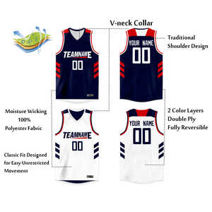 Maillot de basket-ball personnalisé bleu marine et blanc double face - Product Image 4