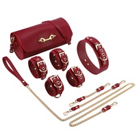 BDSM Leder Bondage Set, Bett rückhaltes ets mit Kragen und Leine Handschellen für Paare Sex Play