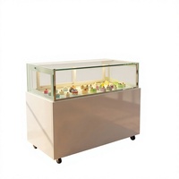 Vitrine réfrigérée commerciale à un seul niveau pour pâtisseries, comptoir de présentation de desserts en verre avec roulettes