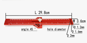 Règle multifonctionnelle pour le travail du bois 45 degrés 260mm Règle de mesure en alliage d'aluminium Outils de mesure - Product Image 5