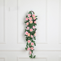 2pc Feuille Verte Artificielle Rose Fleur Vigne Guirlande Guirlande Festival Célébration Porte D'entrée De Mariage Mur Cintre Décoration