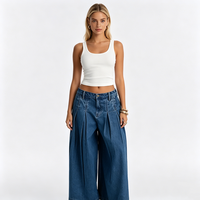 Jeans en denim décontractés amples plissés taille mi-haute style Y2K déchirés pour l'été – Vente en gros de haute qualité