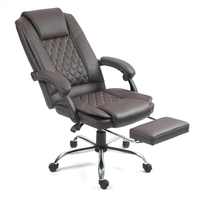 Chaise de bureau exécutive contemporaine ergonomique à dossier haut en cuir PU marron avec repose-pieds, hauteur réglable, accoudoirs en nylon pivotants