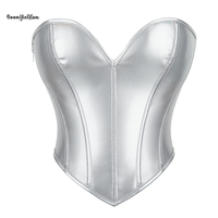 Corset Femme Top Y2K Métallique Brillant Dos Ouvert Désossé Bustier Esthétique Cuir Bodyshaper Crop Tops Argent