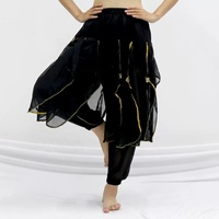 Pantalon sarouel à ourlet à volants pour danse orientale avec bordure dorée et paillettes brillantes pour Halloween arabe