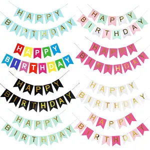 Customized Happy Birthday Banner Bunting Flag with Bday Sign Party Supplies for Birthday Party Garland Decorations