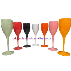 Logo kustom pabrik kacamata kaca anggur merah piala seruling plastik mewah modern berwarna untuk perjalanan pesta pernikahan