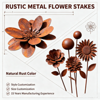 Piquet de jardin en fer rouillé, finition naturelle, décoration rustique en métal pour patio, pelouse, cour arrière