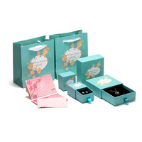 Boîte cadeau en carton personnalisée de luxe, écologique, vert menthe, pour ensemble de bijoux, avec tiroir pour bague et collier