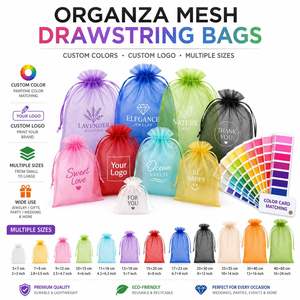 Sacs en organza colorés pour l'emballage de bijoux, pochettes transparentes à cordon pour cadeaux, plusieurs tailles, logo personnalisé accepté - Product Image 4