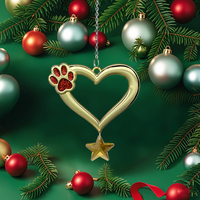 Souvenir en forme de coeur avec des paillettes rouges Pawprint Pet Dog Cat Pet Memorial Ornements de Noël pour arbre de Noël pour les amoureux des animaux