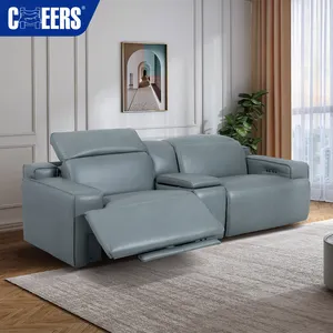 MANWAH CHEERS 2-Sitzer Luxus Couch-Sonnenlehne echtes Leder großer Wohnzimmer-Set Möbel Sofa