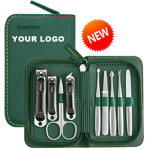 Outils de soins personnels cosmétiques pour les ongles, ensemble de <span class=keywords><strong>manucure</strong></span> et de pédicure 9 pièces, coupe-ongles en acier inoxydable avec étui de voyage en cuir PU - Product Image 1