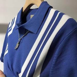 10% DE DESCUENTO Camiseta Polo de Verano de Seda Helada Tejida <span class=keywords><strong>M</strong></span>-3XL con Cuello Casual y Manga Corta a Rayas en Contraste - Product Image 4