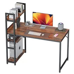 Mesa de computador 47 polegadas com prateleiras de armazenamento de estudo mesa para escritório em casa, estilo simples moderno, marrom profundo
