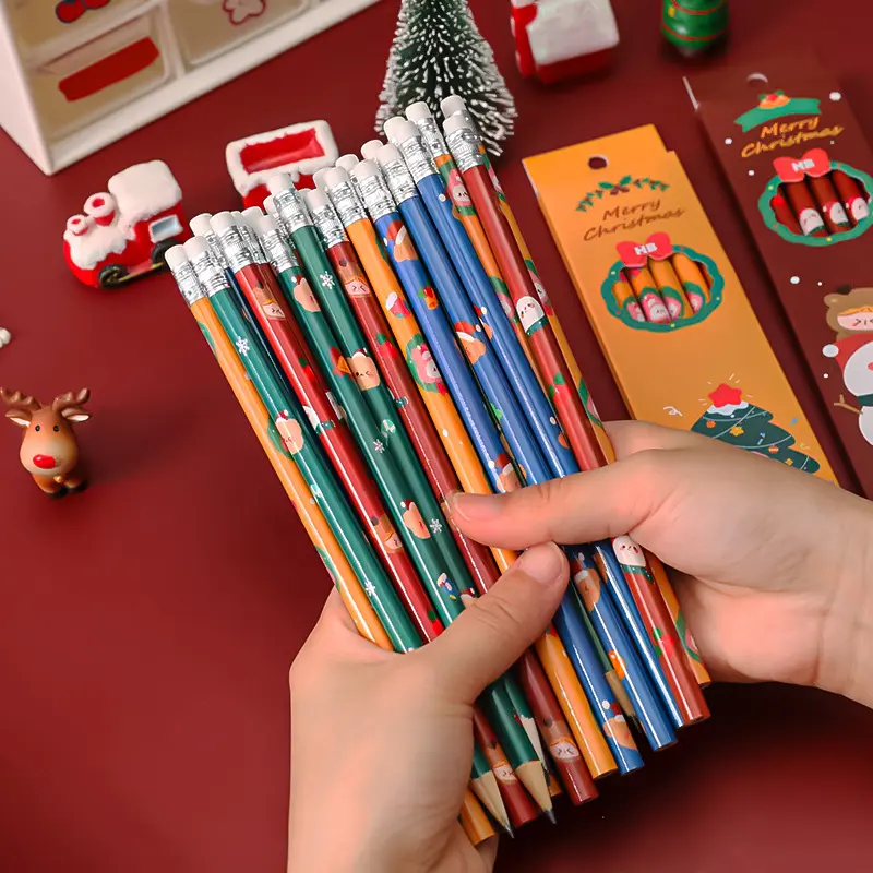 ホットシール6 In 1クリスマスペンシルセット子供向けギフト、カスタマイズされた印刷パッケージHBペンシルセット (ゴム付き)