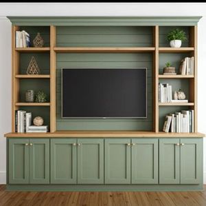 Meuble <span class=keywords><strong>TV</strong></span> mural en bois de style vintage personnalisable pour salon, expérience de visionnage <span class=keywords><strong>TV</strong></span> optimale - Product Image 1
