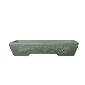 Pots à bonsaï rectangulaires Zisha, jardinières peu profondes pour bureau avec motif paysager sculpté pour mousse et jardins miniatures - Product Image 5