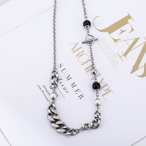 Collar de cadena de perlas con cuentas geométricas estilo punk europeo americano para hombres y mujeres, joyería de moda para fiestas, aleación de zinc XYN0040 - Product Image 1