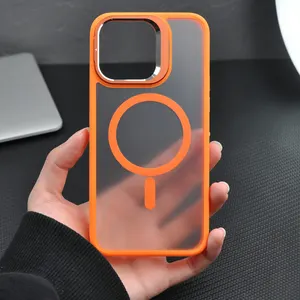 Premium Magnetic Phone Case For IPhone 15 Pro Max Factory Price Hybrid Cover With Oxidized Aluminum Camera Frame And Side Keys