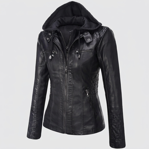 Veste de moto en cuir véritable pour femme Springrain, style vintage, imprimé animal, coupe-vent, pour l'automne et l'hiver - Product Image 1