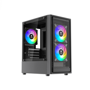 Boîtier PC de jeu en verre TG, Micro ATX, tour moyenne de bureau avec fenêtre latérale en acier RGB - Product Image 1
