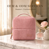 Pochette cosmétique en velours néerlandais avec logo personnalisé, multi-compartiments, grande capacité, organiseur de toilette autoportant pour femmes
