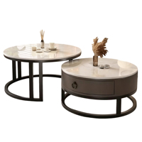 Table basse de salon de luxe avec plateau en pierre frittée et structure en métal doré, faible MOQ, OEM