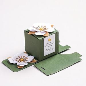 Caja de Regalo de Papel para Dulces de Boda, Estilo Bosque, Verde, Cuadrada, Tridimensional, con Flores, Recuerdos de Boda para Invitados - Product Image 4