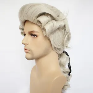 Mens Wig For Colonial Historical Judge Costumes Wig Beige Halloween Cosplay Wigs