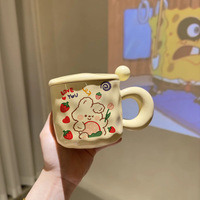 Tasse en céramique style coréen en forme d'ours en peluche, avec poignée mignonne, grande capacité et design simple, pour lait, avec cuillère et couvercle