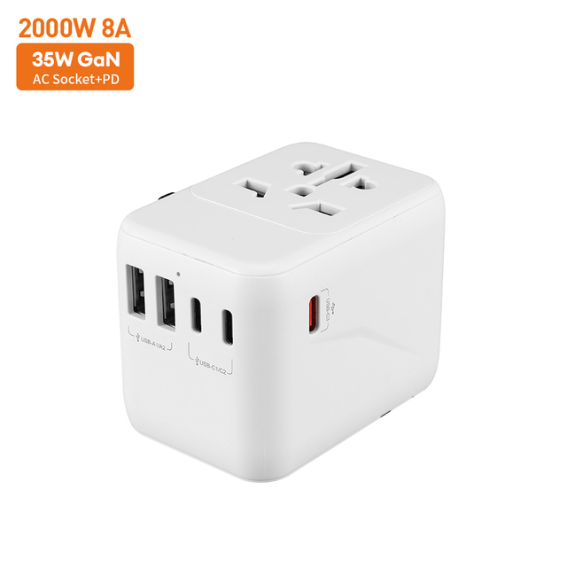 Vina Universal Travel Adapter 2000W 35W USB Extension Cord 20W Power Output Dual Type-C Wall Laptop Multi Plug Travel Adaptor