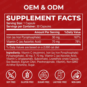 OEM <strong>Iron</strong> Capsule <strong>Iron</strong> <strong>Supplement</strong> Increase Levels Sucrosomial <strong>Iron</strong> Pills for <strong>Women</strong> and Men Vitamin C Anemia Energy Support - Product Image 3