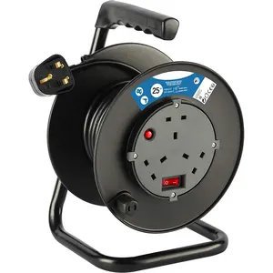 UK 3 Way Socket 13A Cable Reel with on off Power Switch Extension Cord Reel with 4 Sockets